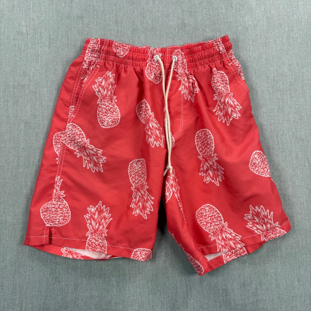 Old Navy Mens Red Pineapple Print Swim Trunks Board Shorts Small Tropical Summer